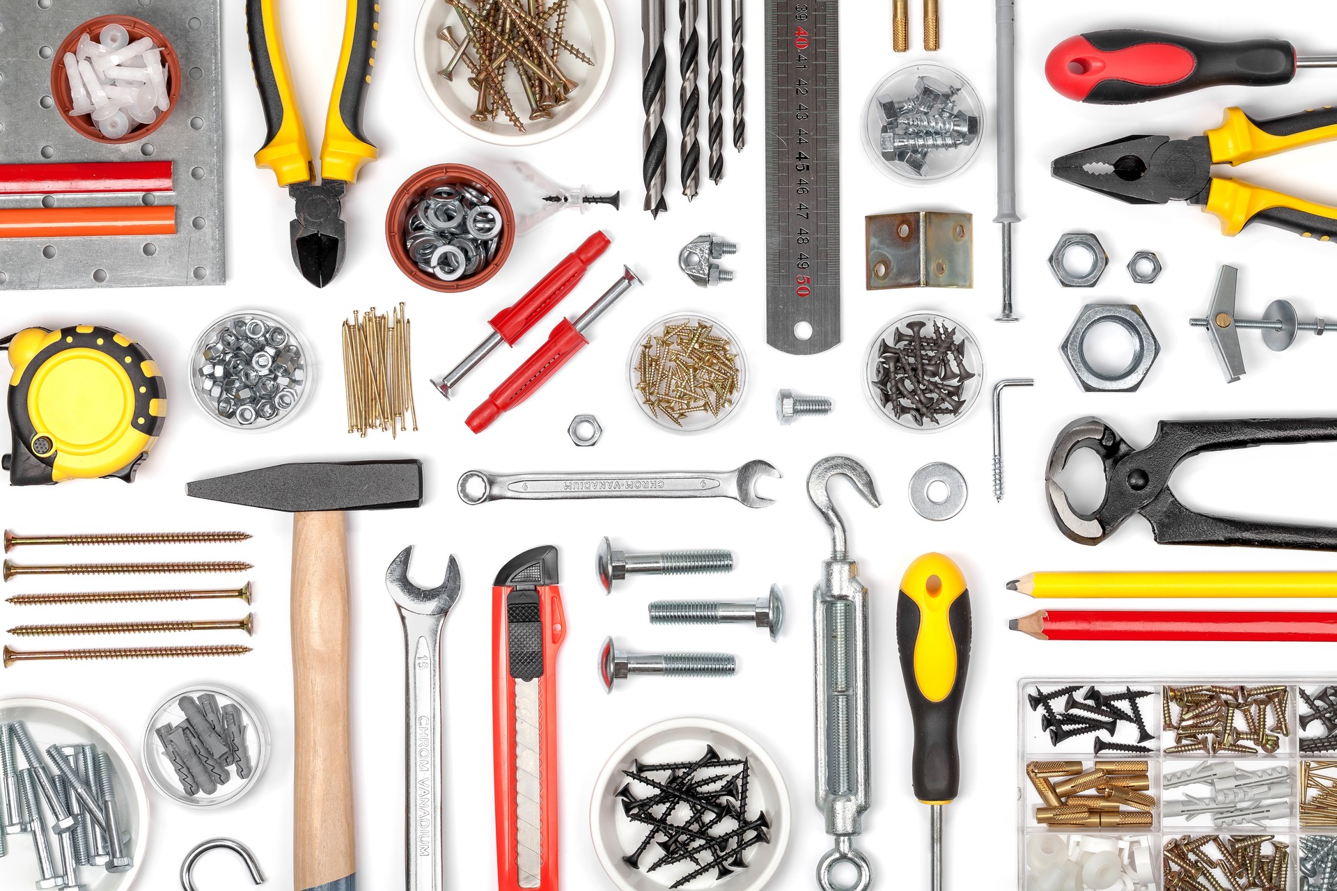 set of tools on white background